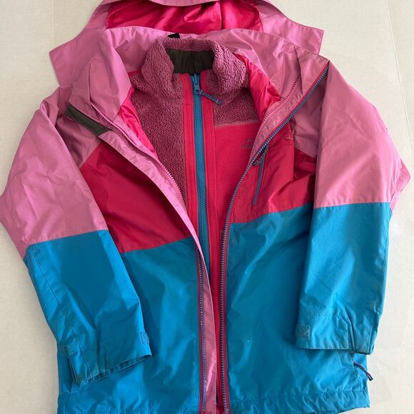 L.L. BEAN, Kid's Fleece Lined 3 in 1 Jacket in Pink, Blue Colorblock, sz 10-12 - Picture 7 of 14